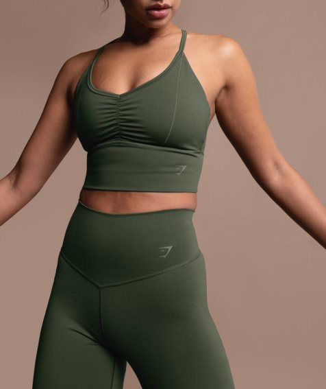 Women's Gymshark Elevate Longline Sports Bra Olive | NZ 8DHPIX